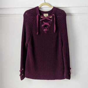 Pure Hand Knit Chunky Lace Up Oversized Sweater